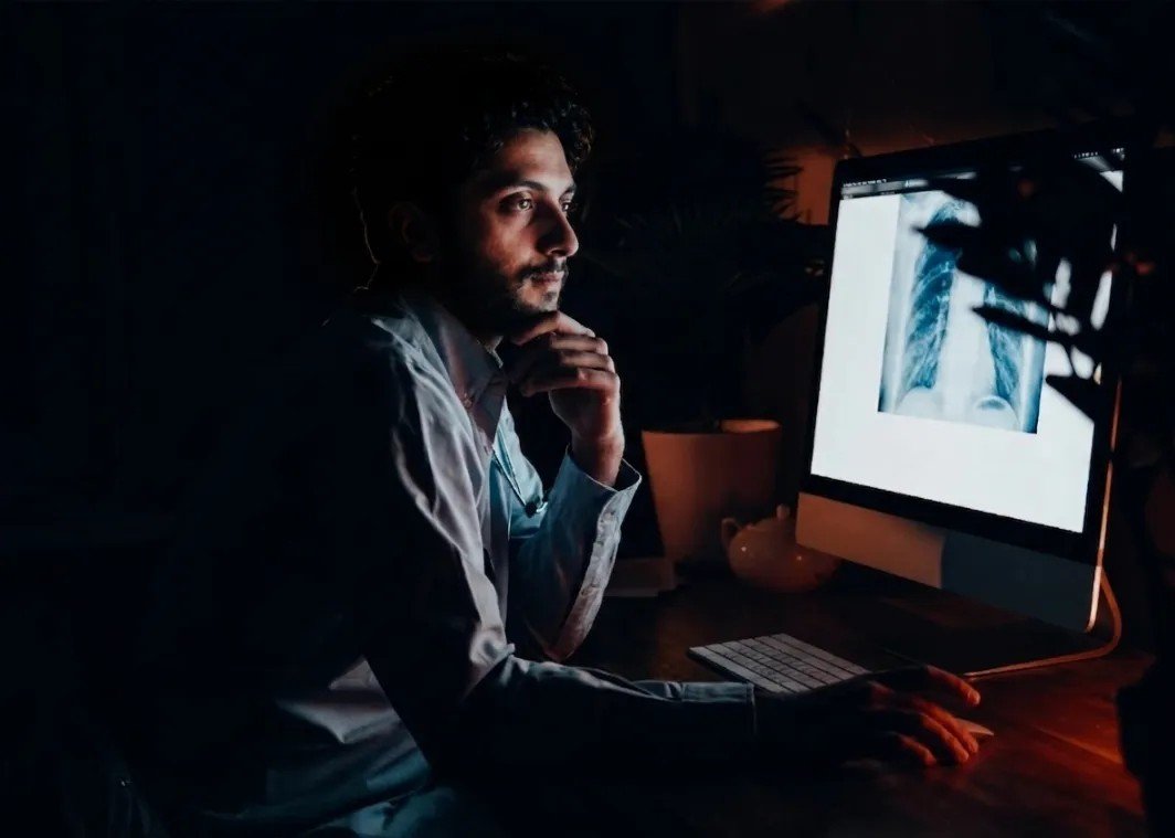 Man working late at computer