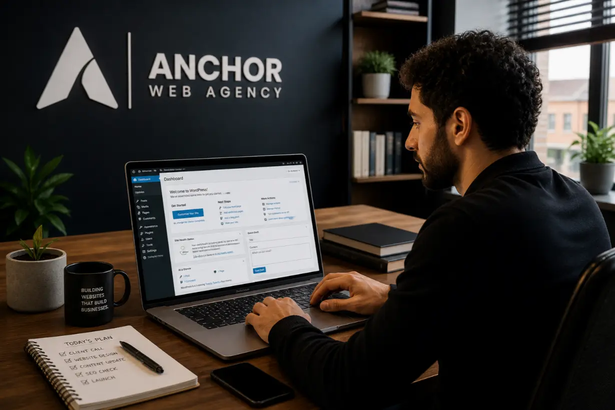 Atherton 3 Web designer working on WordPress website for small business in Atherton Manchester